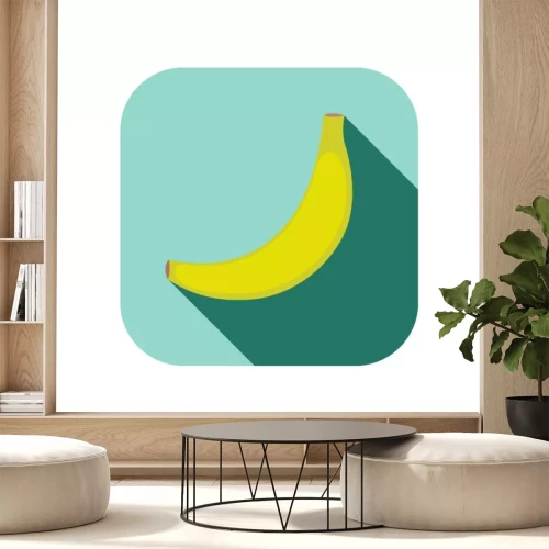 Sticker Banaan minimalistisch logo op een turquoise achtergrond