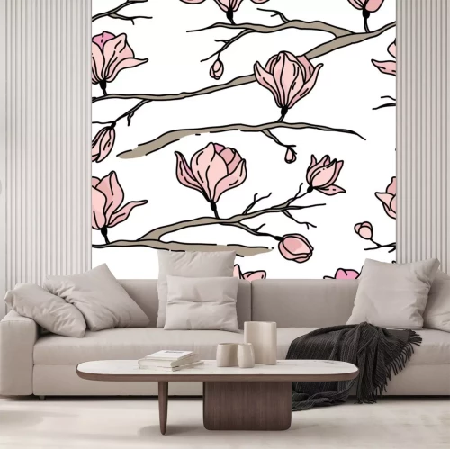 Sticker Minimalistische illustratie met magnolia's
