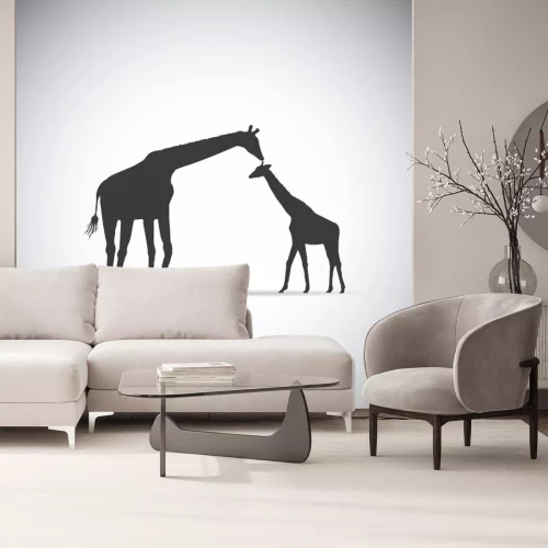 Sticker Vector silhouet van de moeder giraffe met haar baby