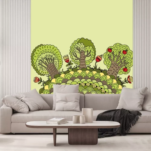 Sticker Banner met bomen, bloemen en plaats voor uw tekst