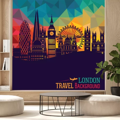 Sticker Londen (Engeland) skyline van de stad vector achtergrond. Flat trendy afbeelding.