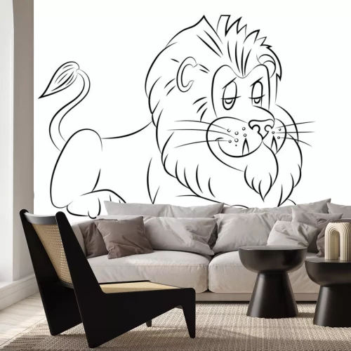 Sticker Zwart-wit schets van een leeuw