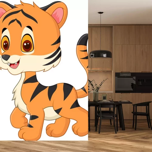 Sticker Tijger met opgeheven poot kinderachtige afbeelding