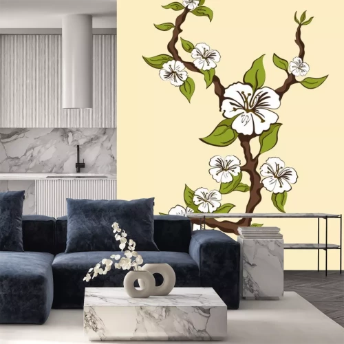 Sticker Appeltak met bloemen en bladeren