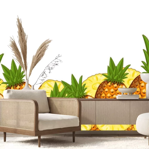 Sticker Ananas fruitillustraties geheel en in plakjes