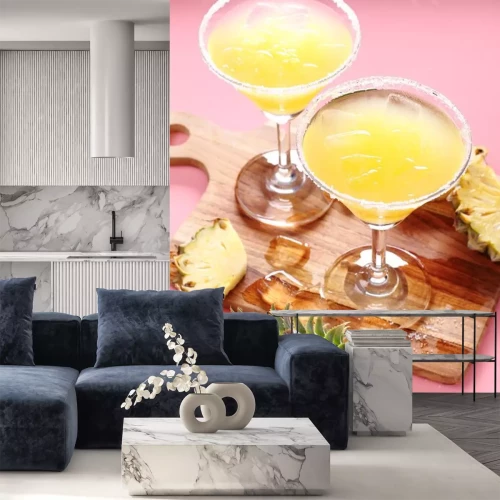 Sticker Zoete ananasdrankjes in driehoekige glazen