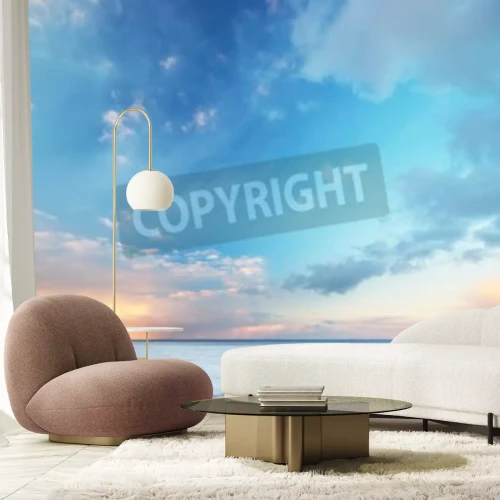 Fotobehang Pastelkleurige lucht boven de oceaan