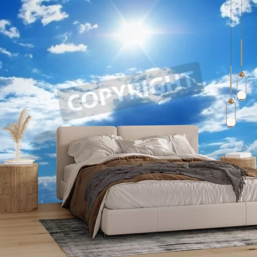 Fotobehang Zonnig landschap met wolken