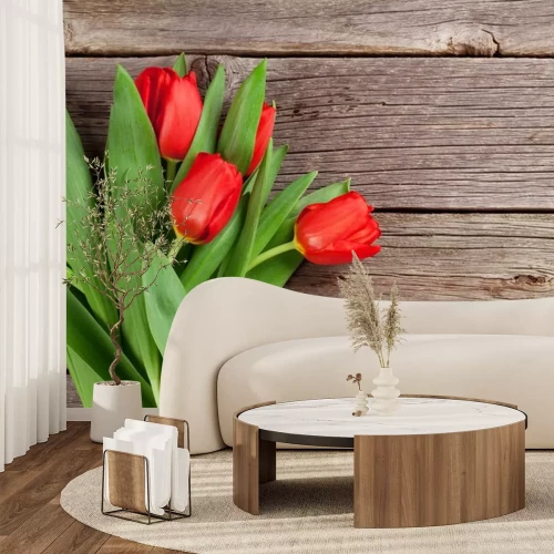 Sticker Tulpen in een boeket op de planken