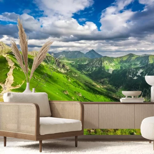 Fotobehang De toppen van het Tatragebergte op een zonnige dag