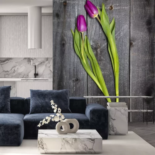 Sticker Roze tulpen op een houten achtergrond