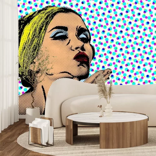 Fotobehang Vrouw in een pop-art stripstijl