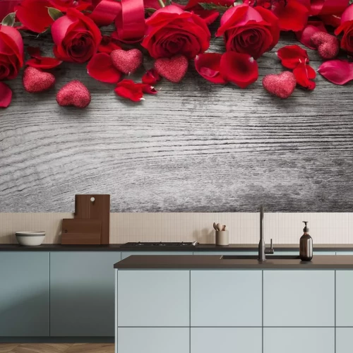 Sticker Rode rozen met hartjes