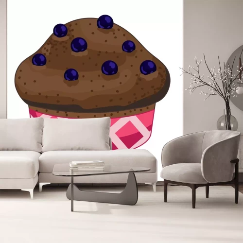 Sticker Zelfgemaakte Blueberry Muffin die op Witte Achtergrond