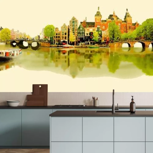 Sticker illustratie panoramisch uitzicht AMSTERDAM ..