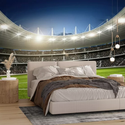 Fotobehang Uitzicht op het verlichte stadion in de avond