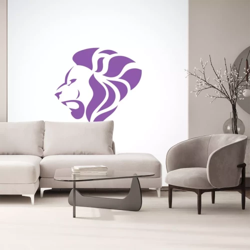 Sticker Leeuw leeuwenkop in profiel in paarse afbeeldingen