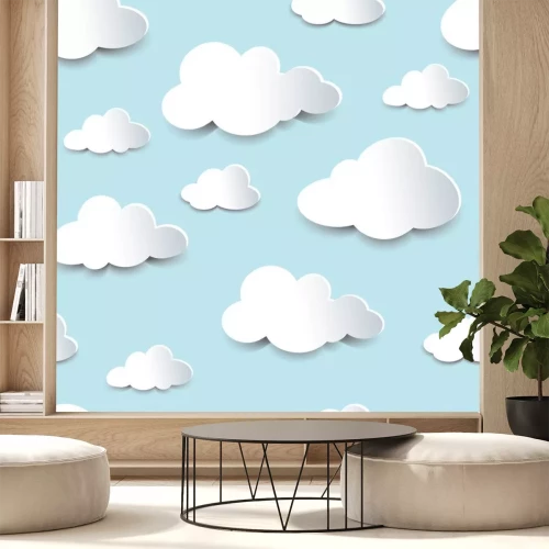 Sticker 3D patroon met witte wolken
