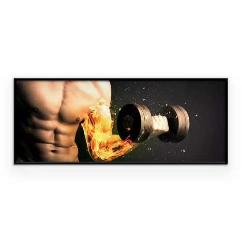 Poster Bodybuilder met een halter op een zwarte achtergrond