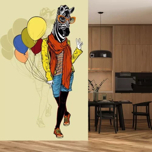 Sticker Funny fashion zebra met ballonnen