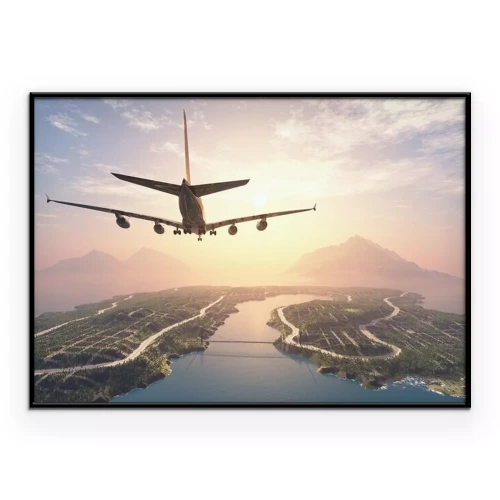 Poster Een vliegtuig dat over een tropisch eiland vliegt.