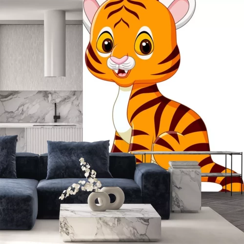 Sticker tijgerafbeeldingen van een tijgerwelp met een lachend gezicht