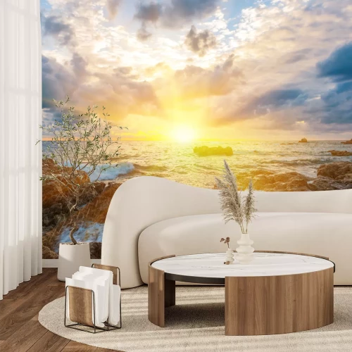 Fotobehang Zonnig landschap met een beekje