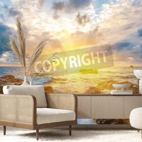 Fotobehang Zonnig landschap met een beekje