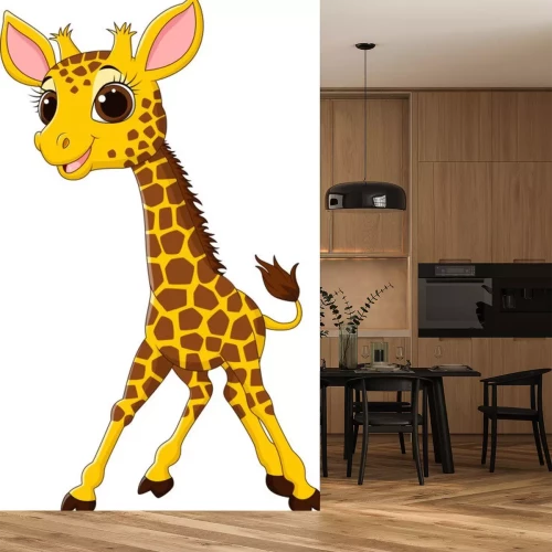 Sticker Cartoon grappige giraffe mascotte op een witte achtergrond