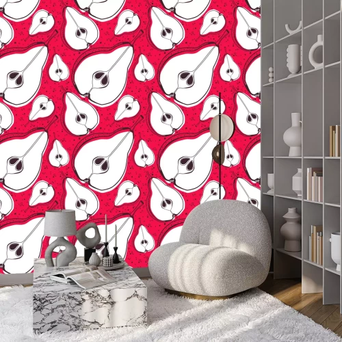 Behang Grafische peren op een rode achtergrond