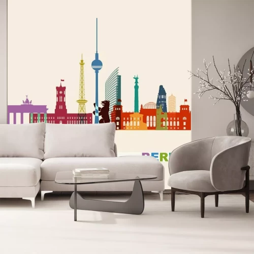 Sticker Berlin stadsgezicht kleurrijk panorama met bezienswaardigheden en belangrijke gebouwen