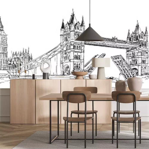 Sticker vector schets hand tekening panoramische silhouet van Londen