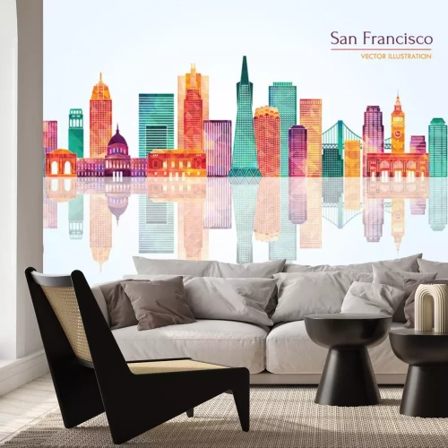 Sticker San Francisco (Verenigde Staten) skyline van de stad. vector illustratie