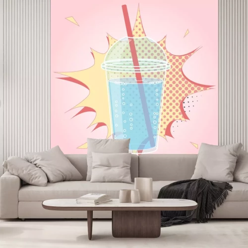 Sticker Smoothie, Bubble Tea of ​​melkcocktail ontwerp in pop art komische stijl, vector illustratie