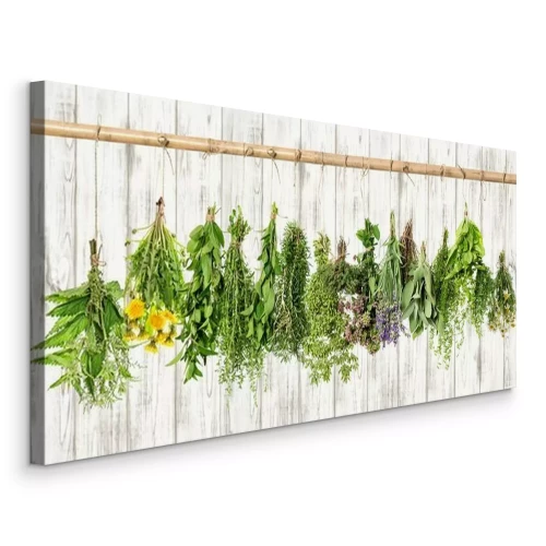 Canvas Bosjes verse kruiden op een houten achtergrond