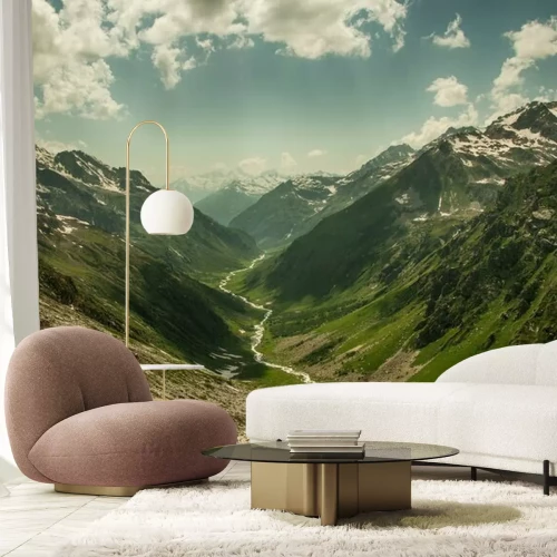 Fotobehang Zonnige bergtoppen in een artistieke opstelling