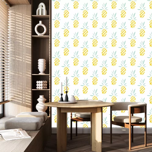 Behang Exotische ananas op een witte achtergrond