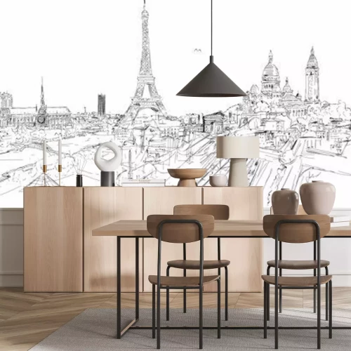 Sticker Zwart-wit tekening van Parijs vanuit vogelperspectief