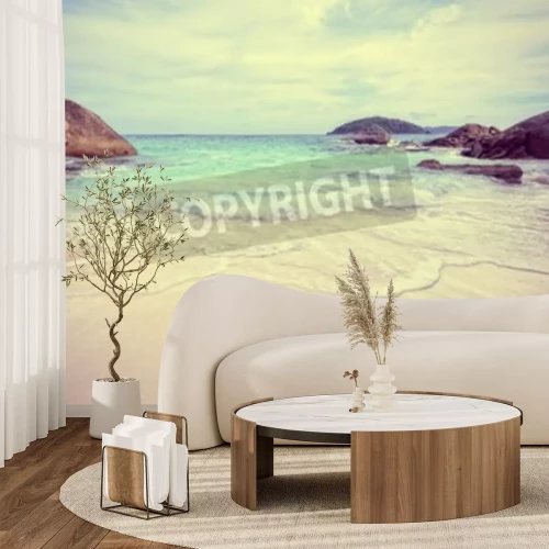 Fotobehang Strand en rotsen bij de zee