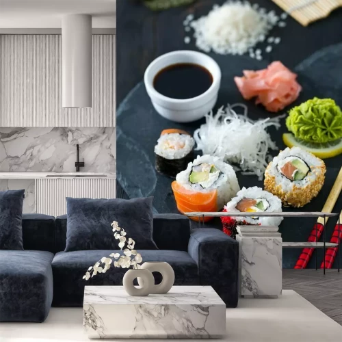 Fotobehang Sushiset met extra's
