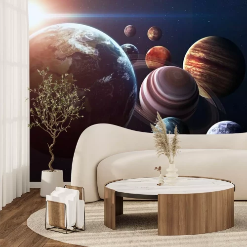 Fotobehang Planeten van het zonnestelsel verlicht door de zon