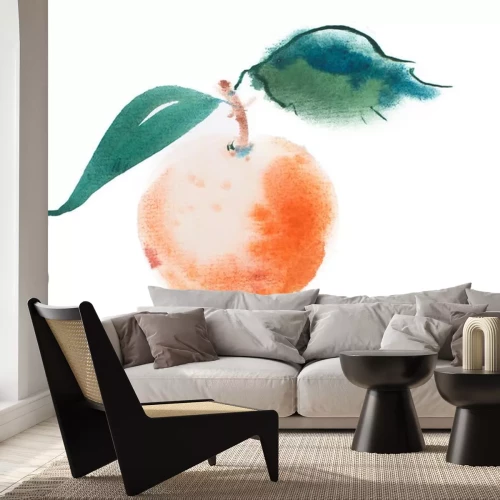 Sticker Oranje aquarel aquarelle hand getekend op een witte achtergrond