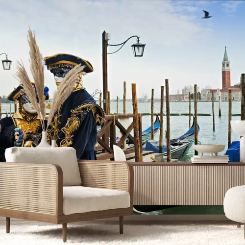 Fotobehang Een stel met carnavalsmaskers in Venetië