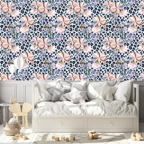 Behang Orchideeën en kleurrijke palmbladeren