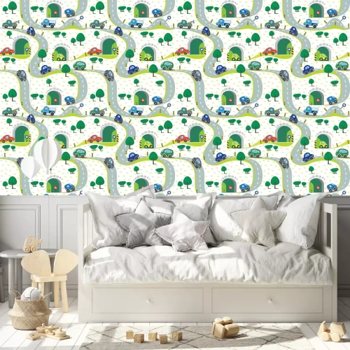 Behang Auto's op de weg. Naadloos patroon.