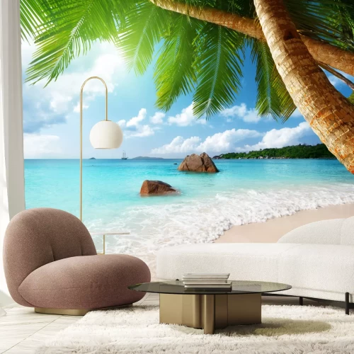 Fotobehang Strand op het eiland Praslin in de Seychellen