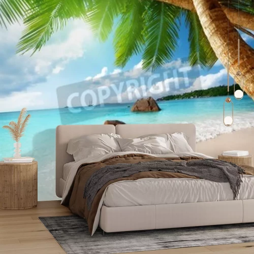 Fotobehang Strand op het eiland Praslin in de Seychellen