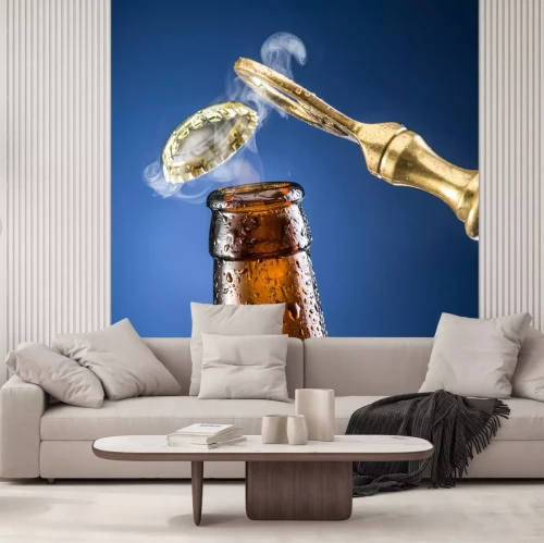 Sticker Opening van bier cap met het gas-uitgang.