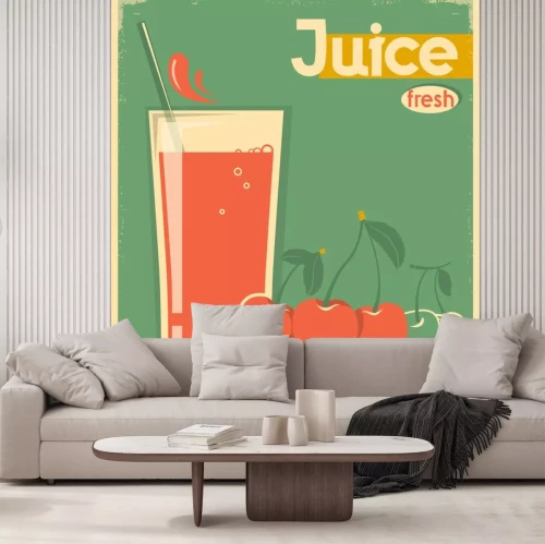 Sticker rode kersensap op kaart background.Vector uitstekende illustratie