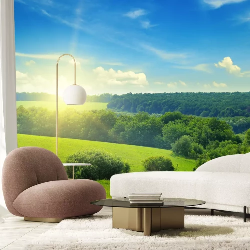 Fotobehang Lucht boven een groen landschap